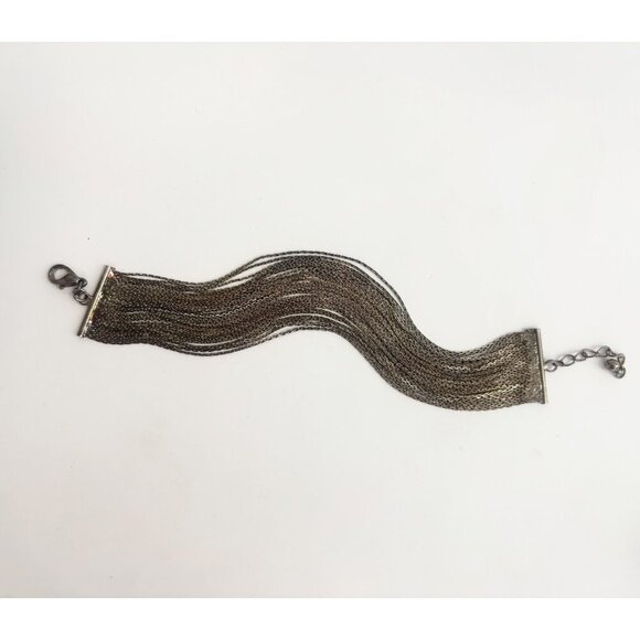 Slinky Multi Strand Silver Toned Chunky Lobster Claw Vintage Bracelet - Picture 1 of 10